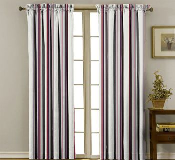 Tissu Optik Rayure Rouge Prune Taupe Blanc